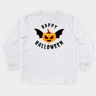 Giggles and Grins: Happy Halloween Flying Pumpkin Bat Kids Long Sleeve T-Shirt